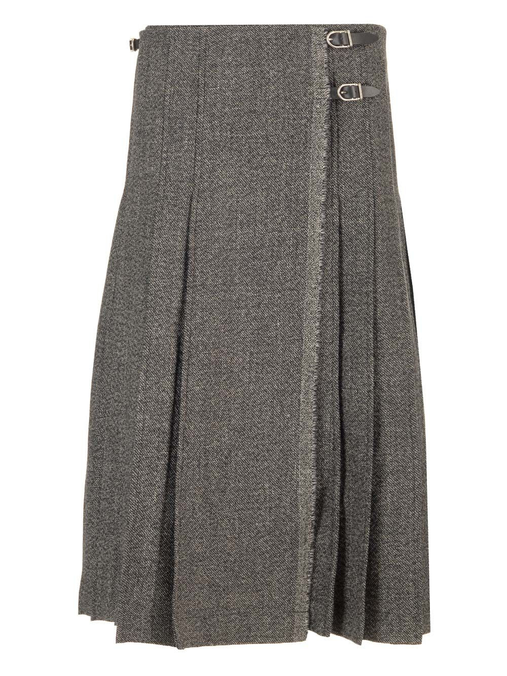 Durazzi Milano Pleated Midi Kilt Skirt Melange Black Skirts - Grey | f8a0b2b6a24edfbdb3fa66c1f4ecb16f4830e394