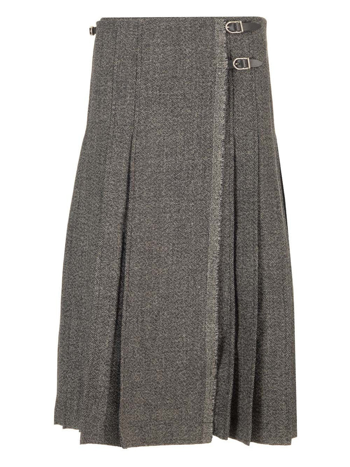 Durazzi Milano Pleated Midi Kilt Skirt Melange Black Skirts - Grey | f8a0b2b6a24edfbdb3fa66c1f4ecb16f4830e394