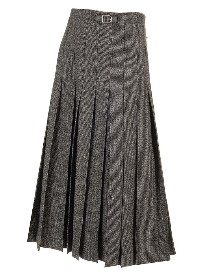 Durazzi Milano Pleated Midi Kilt Skirt Melange Black Skirts - Grey | e0eb457f56cfec3b1c5cbef374cef9a0588d2445