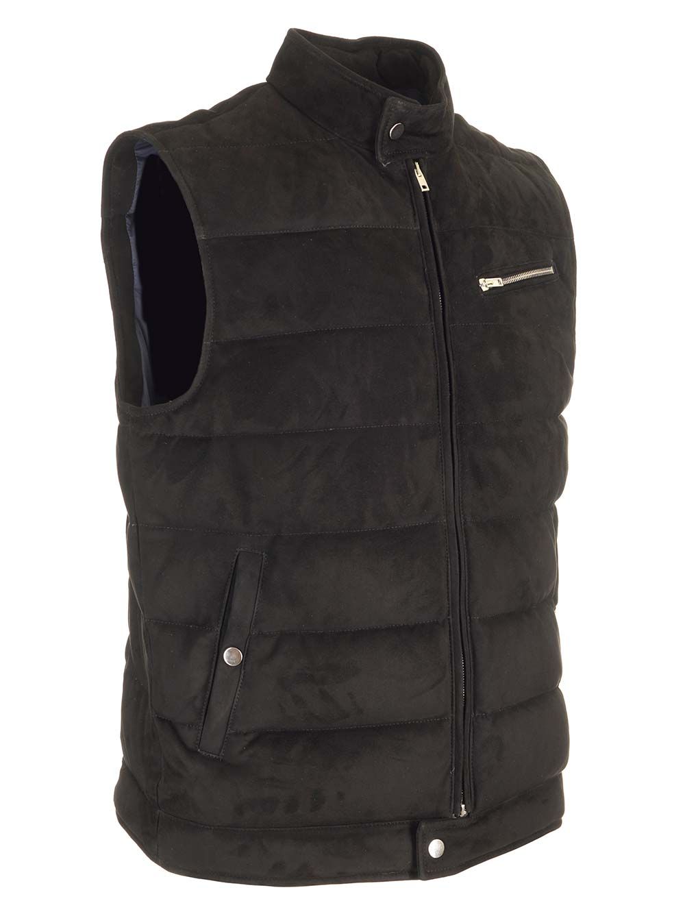 Al Duca D'Aosta Suede Padded Vest Jackets - Black | 284748ad56a3ab06b16c56bb48dd1e096738b3b0