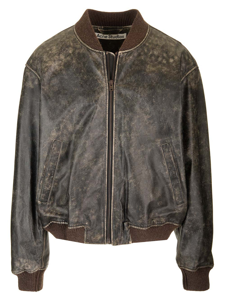 Acne Studios Leather Bomber Jacket Jackets - Black | 8ffc7b6ab70482dc1a9dd9ded46031dfefe90b51