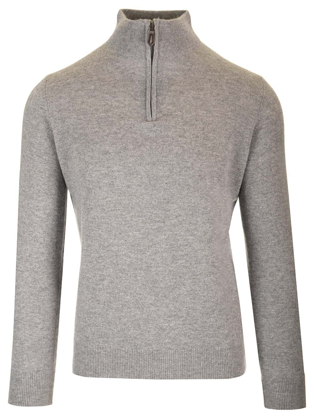 Al Duca D'Aosta Maglia Serafino In Cashmere Knitwear - Grey | 241cf9b873e1c015a5e8e1ccb646e0f7cb73b1a4