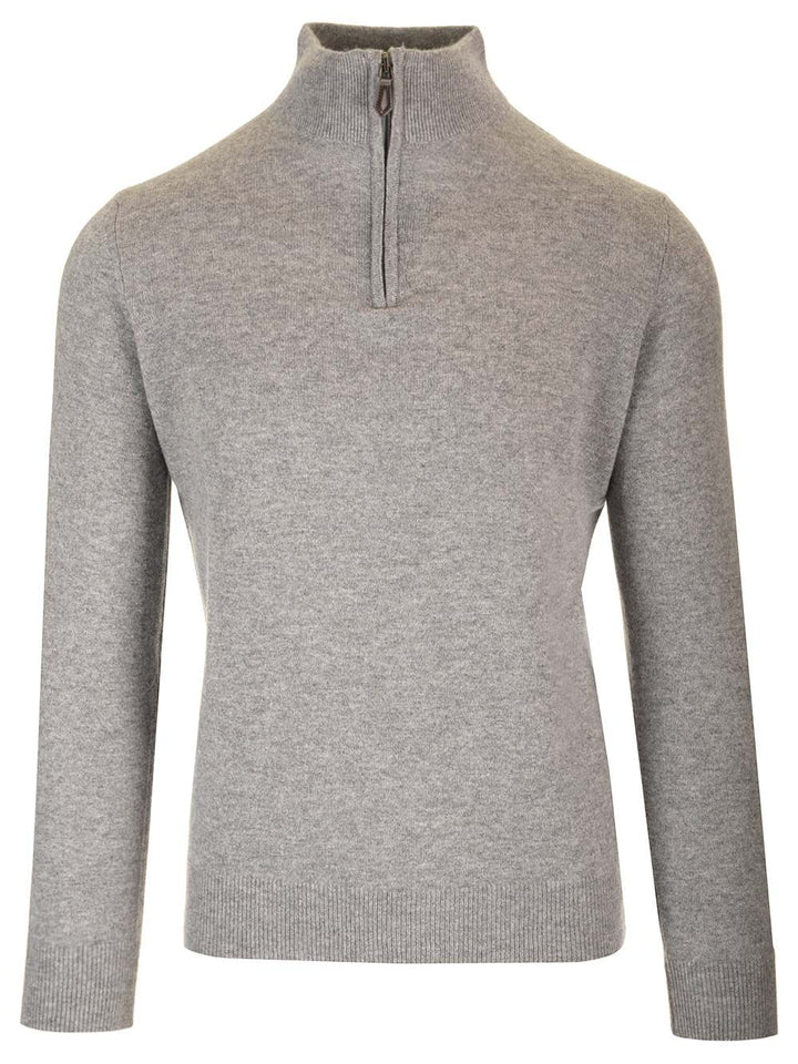 Al Duca D'Aosta Maglia Serafino In Cashmere Knitwear - Grey | 241cf9b873e1c015a5e8e1ccb646e0f7cb73b1a4