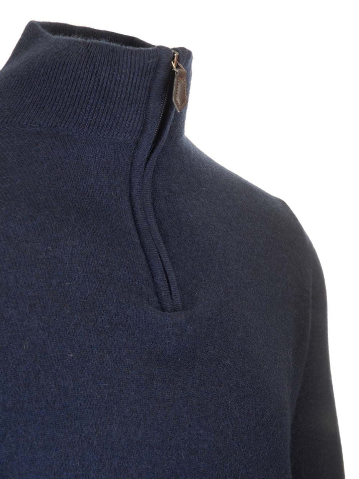 Al Duca D'Aosta Maglia Serafino In Cashmere Knitwear - Blue | 8a80d5e8cba70139a5702a54f664a225d8310e96