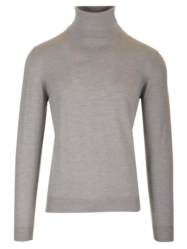 Tricot col roulé en laine gris