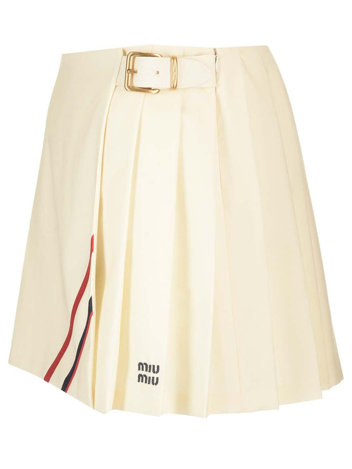 Miu Miu Pleated Mohair Canvas Skirt Skirts - Beige | aba23c5a4f3ea8fa04bdcb456a464e791547d4ed