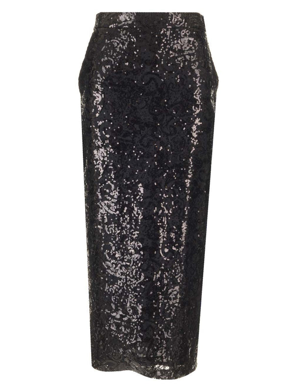 Lace Midi Pencil Skirt Skirts Black