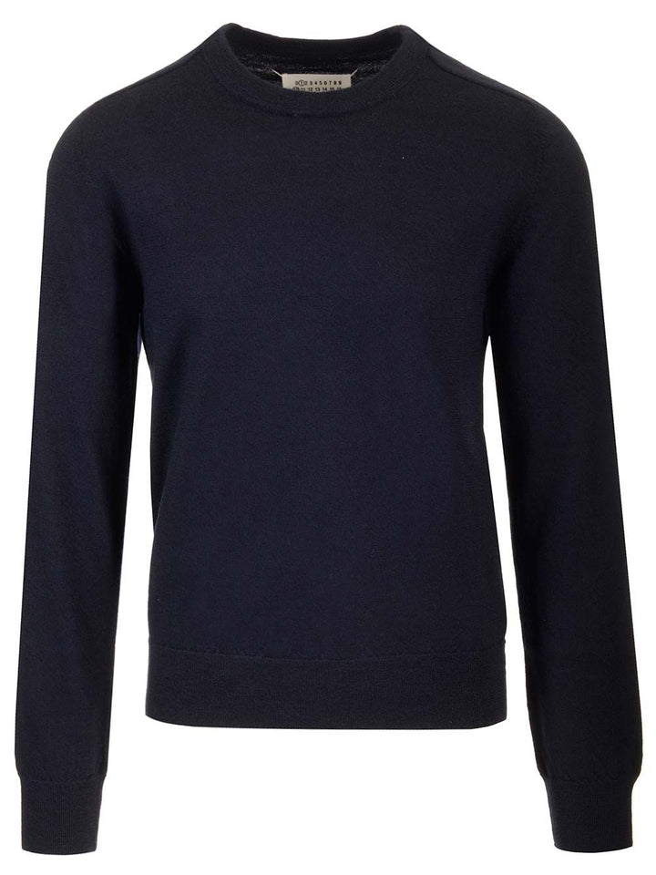 Maison Margiela Sweater With Suede Patches Knitwear - Blue | 93241ac1f587f3179cc34550176aa94c1c9d10b1