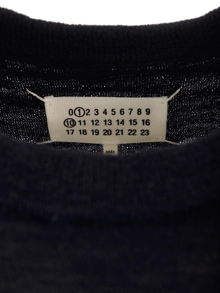 Maison Margiela Sweater With Suede Patches Knitwear - Blue | 59bd650741a27a77d36803ebd1b99a8bdc4473e4