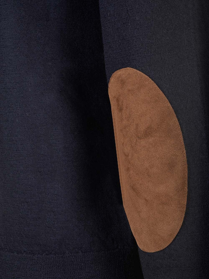 Maison Margiela Sweater With Suede Patches Knitwear - Blue | a53f6fa958e834ad7db0a36fd942ccd2486b0cc5