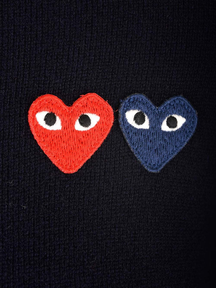 Comme Des Garcons Play Crewneck Wool Cardigan Knitwear - Blue | b718afd43b7d2bbc782504d863fe08aa41cbbea9