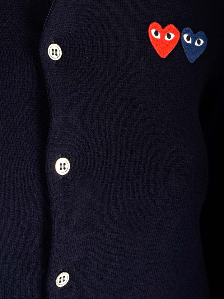Comme Des Garcons Play Crewneck Wool Cardigan Knitwear - Blue | cce5bbc5effa909cbb3be9a8dc53fe000f6a31d5