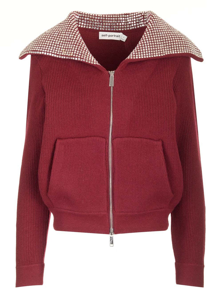 Self-Portrait Oversized Collar Cardigan Knitwear - Bordeaux | 6453c72cee451ffcad76effe1454fa16a7dbf2eb