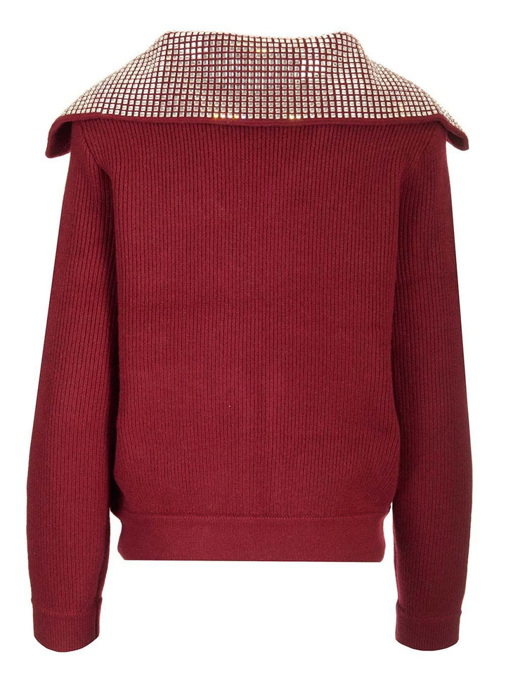 Self-Portrait Oversized Collar Cardigan Knitwear - Bordeaux | 44457f6bad8bff3f29aff30ede65909fc4a3af4d