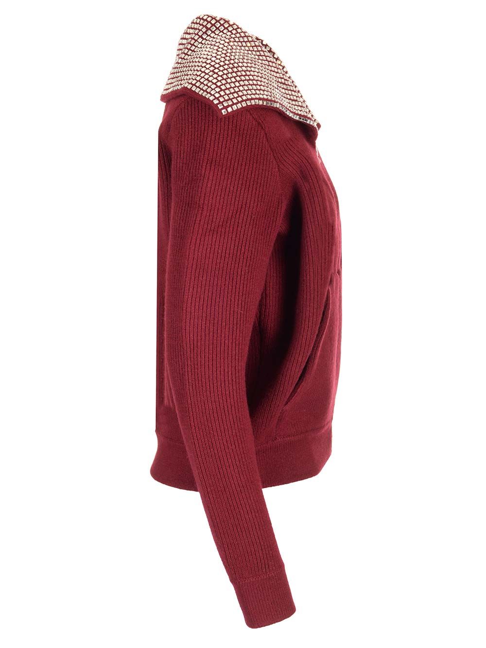 Self-Portrait Oversized Collar Cardigan Knitwear - Bordeaux | 984af47fc5be740ddc8f930a3b1512d2fc1bd81b