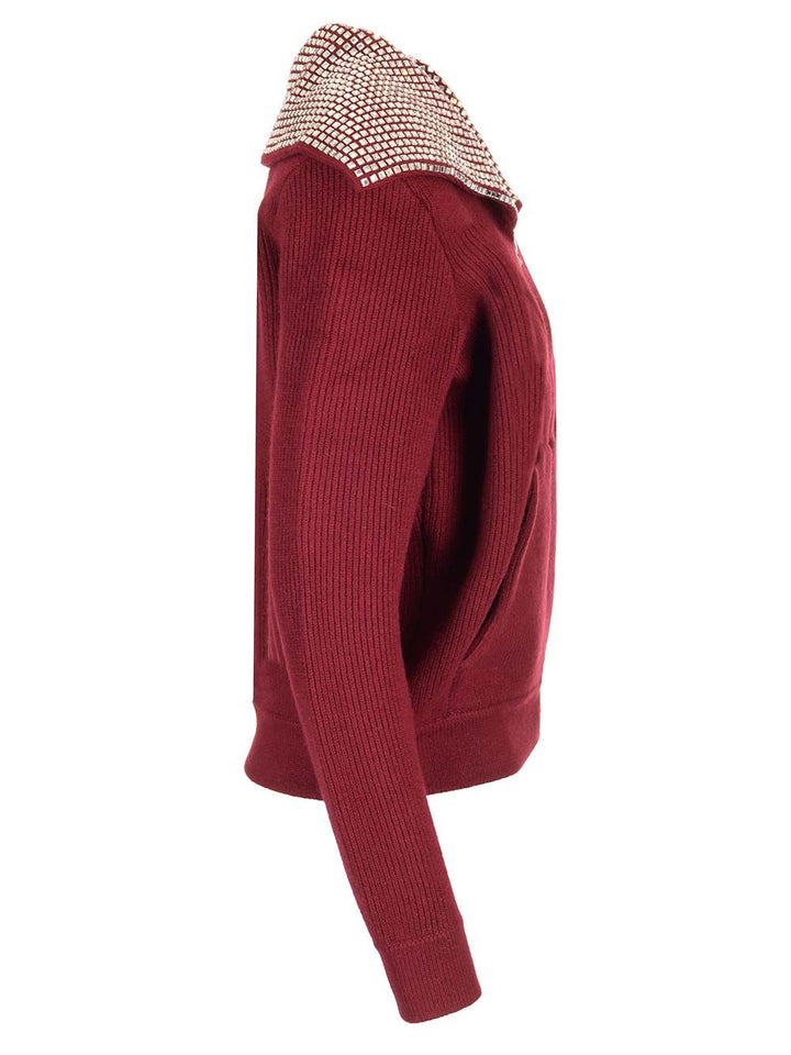 Self-Portrait Oversized Collar Cardigan Knitwear - Bordeaux | 984af47fc5be740ddc8f930a3b1512d2fc1bd81b