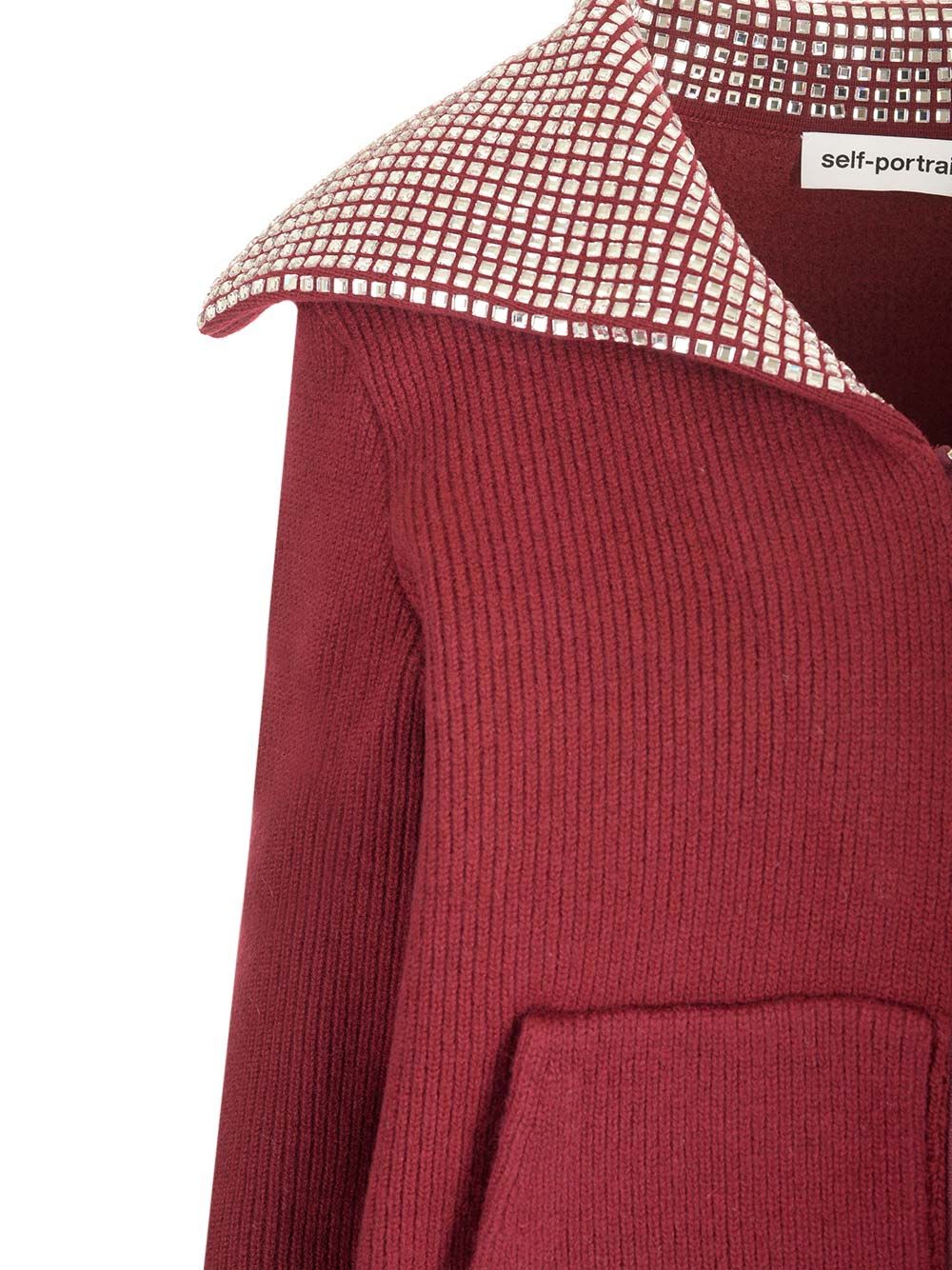 Self-Portrait Oversized Collar Cardigan Knitwear - Bordeaux | a3779cde9fab96b9f335587958a5e78aa866f6df