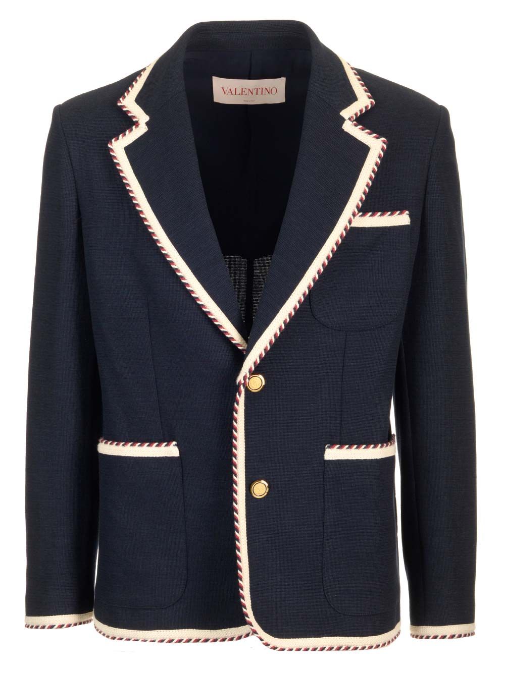 Valentino Garavani Valentino Single-Breasted Jacket In Cotton Jersey Jackets - Blue | 46d91a336f732d6b8de1d932b3a3b7f71d273673