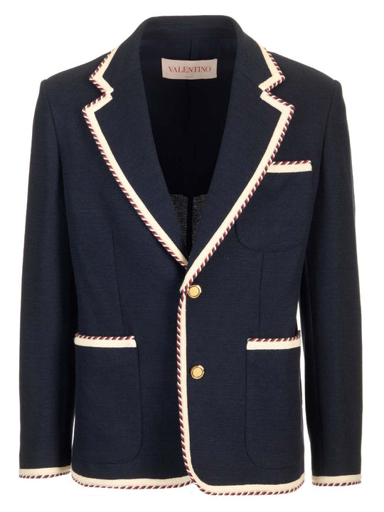 Valentino Single-Breasted Jacket In Cotton Jersey Jackets Blue