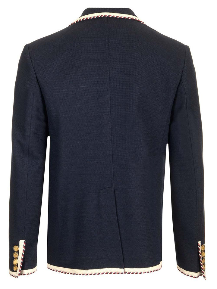Valentino Garavani Valentino Single-Breasted Jacket In Cotton Jersey Jackets - Blue | 7b9e83dcec15db85663ce402f2f999b7ade7c00e