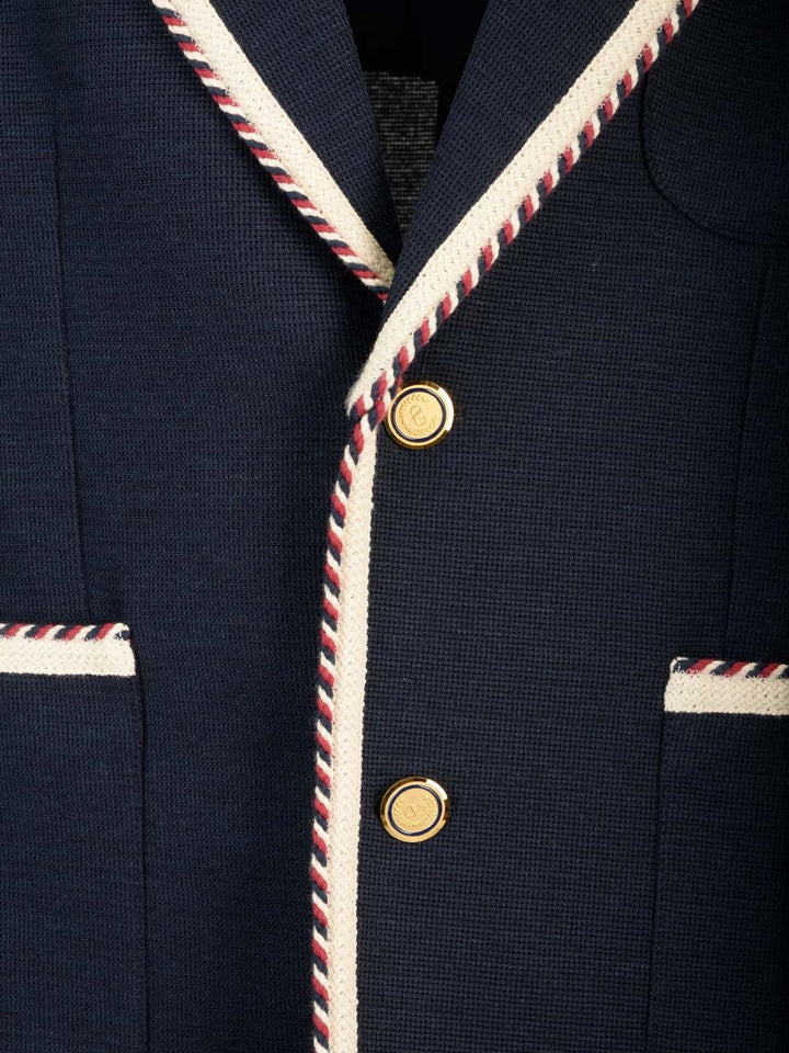 Valentino Garavani Valentino Single-Breasted Jacket In Cotton Jersey Jackets - Blue | 521075e010b515aa0d351c5e2618a14a4992a565