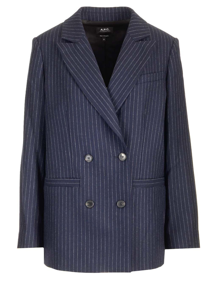 A.P.C. Double-Breasted Blazer Jackets - Blue | e03e15369ebdf2ca7b1b045246d974f4c2e60234