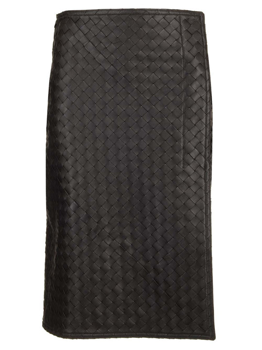 Leather Pencil Skirt Knitwear Brown