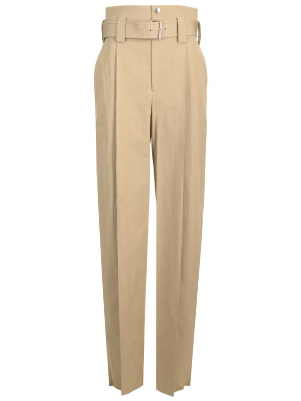 High-Waisted With Cotton Belt Trousers Beige
