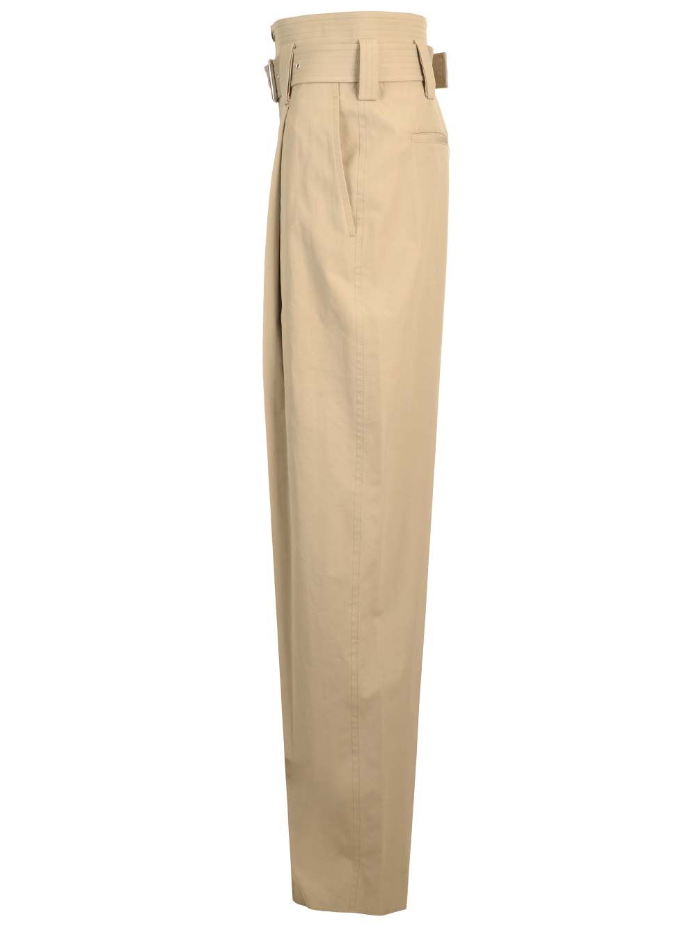 Bottega Veneta High-Waisted  With Cotton Belt Trousers - Beige | 294da8587f0198f7af68c3eb113b0728ad78e7d8