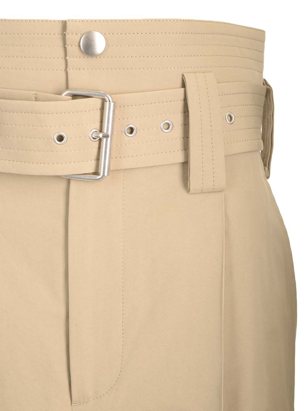 Bottega Veneta High-Waisted  With Cotton Belt Trousers - Beige | 6c015a115de1defd8673f1d5ff7ca1ad8241f433