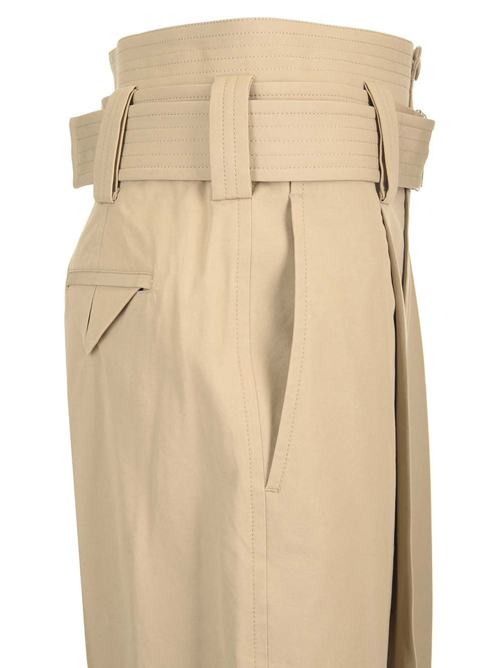 Bottega Veneta High-Waisted  With Cotton Belt Trousers - Beige | 4ef7fc1ffbeb7dfc3ad2a15b43aeb73b10e8b739