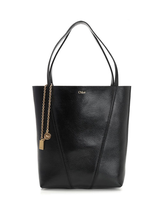 Chloé Spin Large Hammered Leather Tote Bag Handbags Black