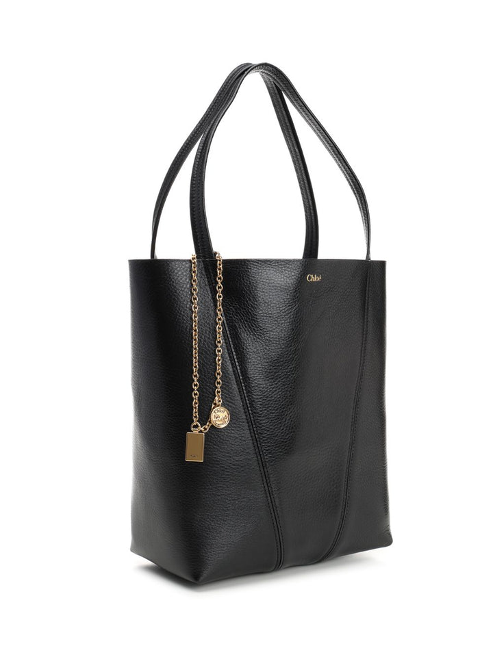 Chloe' Chloé Spin Large Hammered Leather Tote Bag Handbags - Black | 9f96c7534852a2906655e835e8cff05900fa764e