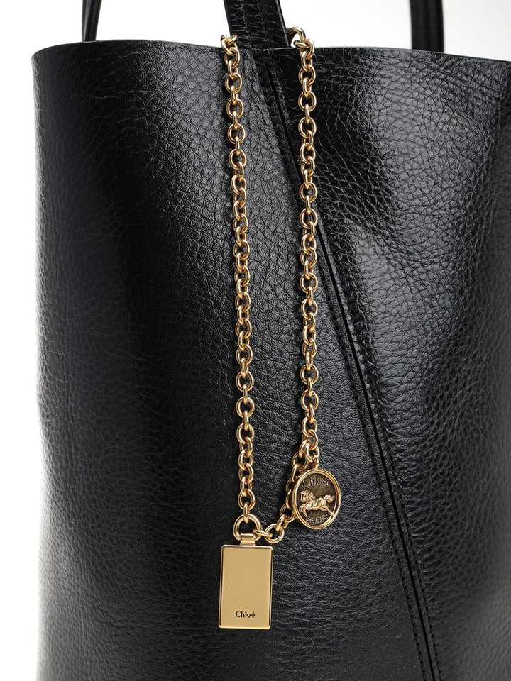 Chloe' Chloé Spin Large Hammered Leather Tote Bag Handbags - Black | ae3caa0d1d7e86d55fcd40e9477ae7e233ac3752