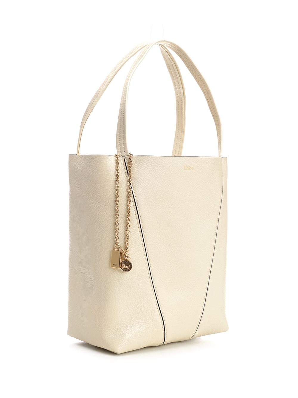 Chloe' Chloé Spin Large Hammered Leather Tote Bag Handbags - Beige | c89bd5067ee7afe0b5634da73b8ff16f82acb8e8