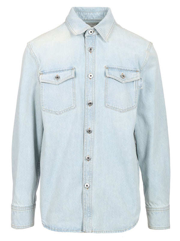 Extra Bleach Wash Denim Shirt Casual Light Blue