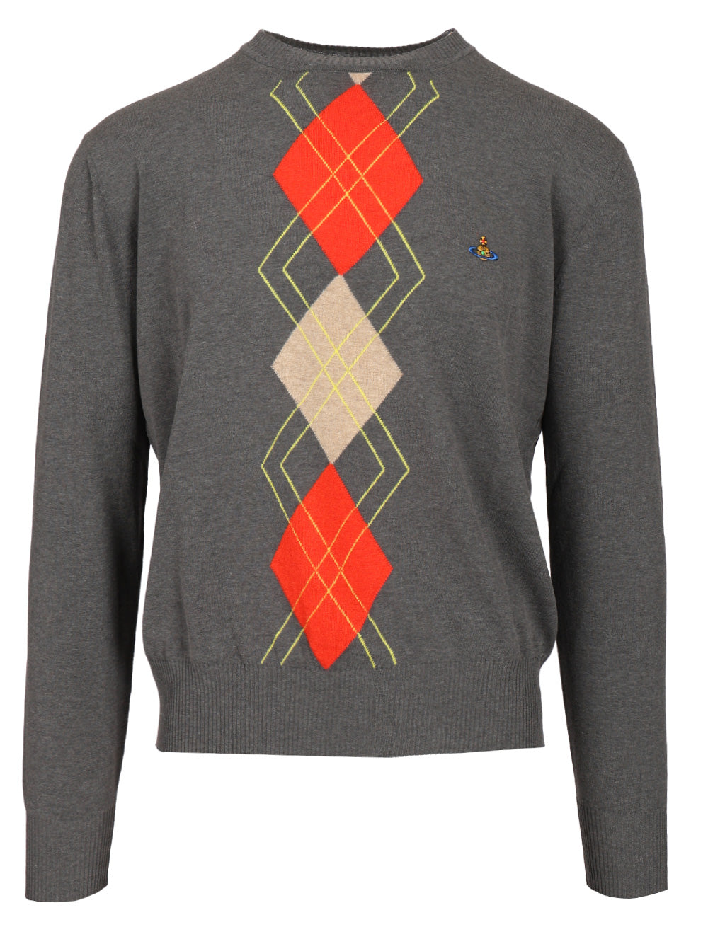 Vivienne Westwood Grey Crew Neck Sweater With Diamond Pattern Knitwear - Grey | 8109774fd99cdab544ab685dce969a9008a2eaea