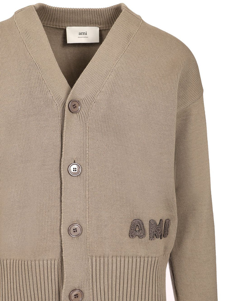 Ami Ribbed Cardigan Knitwear - Grey | f5046167f19286225ce10aae4cf5ae6c491eed65