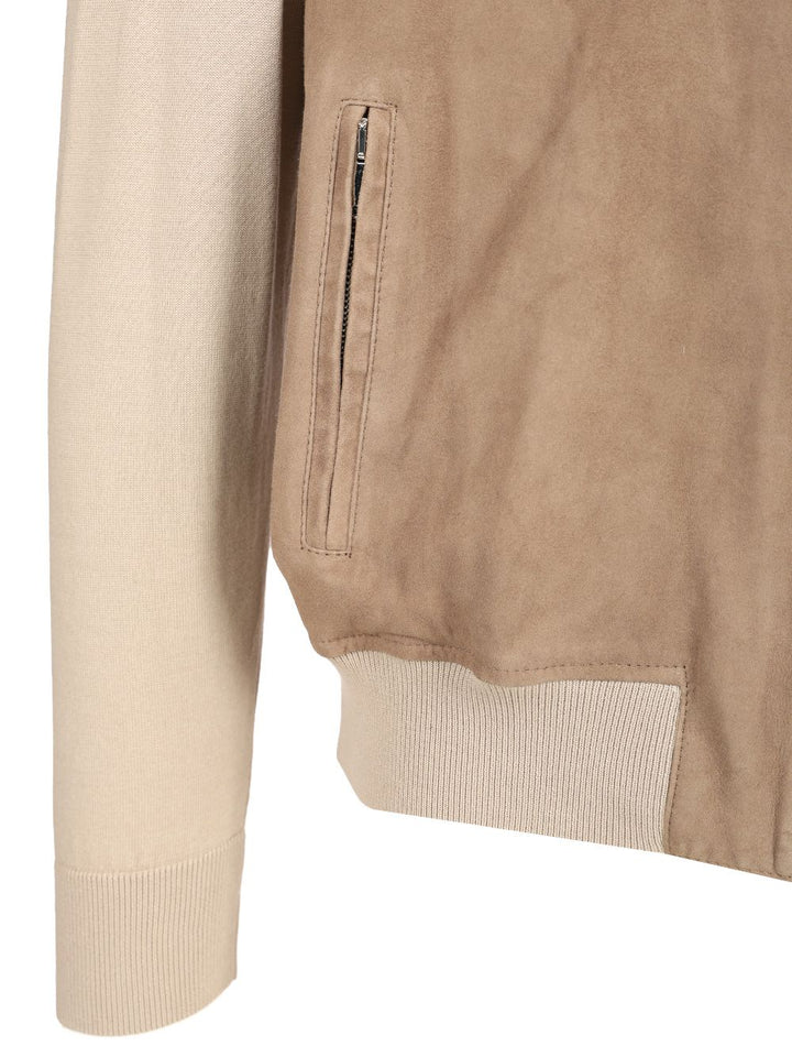Al Duca D'Aosta 1902 Suede Jacket With Knitted Sleeves Knitwear - Beige | 26e1c09667c184a736925f0f760d23b1bbe92c35