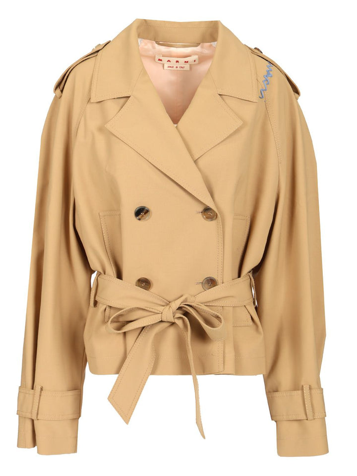 Marni Short Trench Coat With Belt Jackets - Beige | dab485eaaf080e4b83847764644a7d05c7b810a6