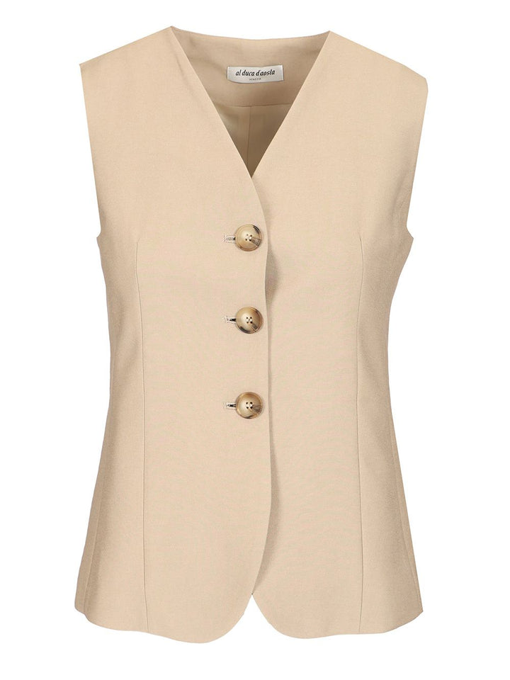 Al Duca D'Aosta 3-Button Twill Vest Jackets - Beige | cc1930b4e2e04c4fa6410ae533b9790a75e62eab