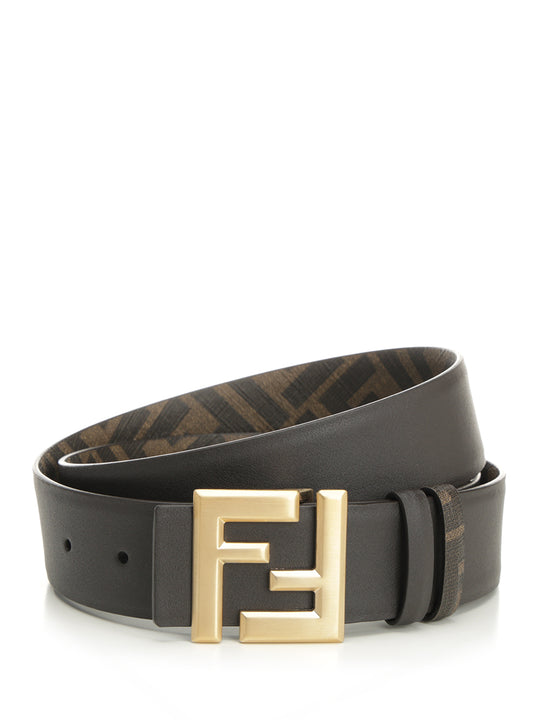 Reversible Belt With Thin Squared Ff Buckle Belts Brown