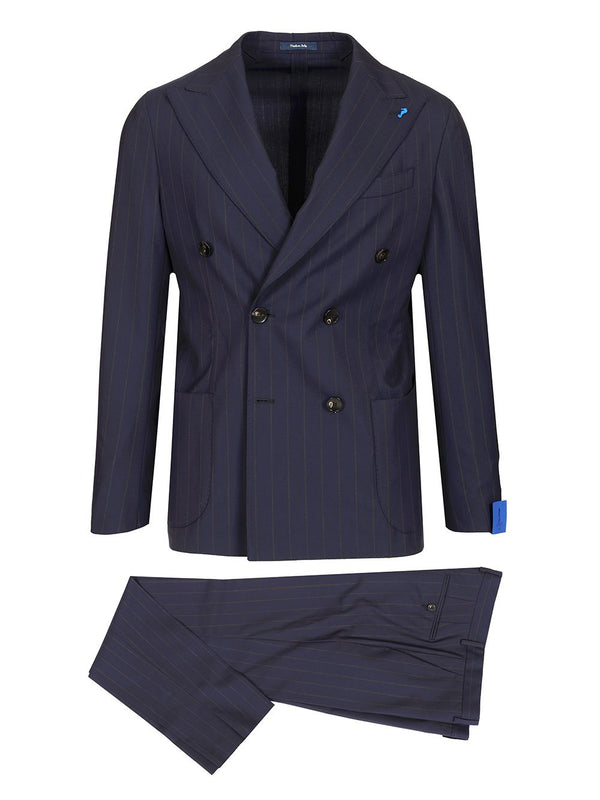 Double-Breasted Pinstriped Suit Dresses Blue
