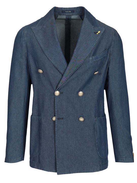 Double-Breasted Blazer In Washed Denim Jackets Blue
