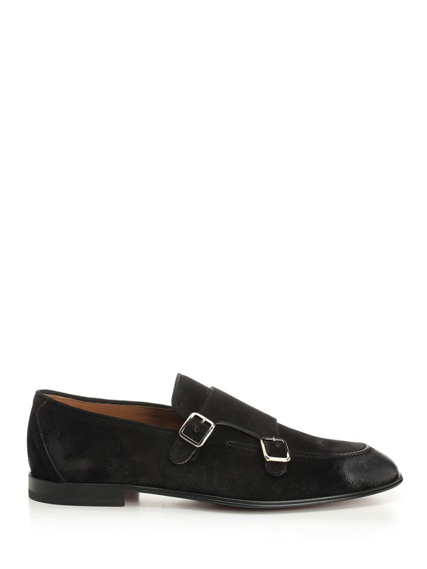 Black Suede Double Buckle Moccasin Loafers Black
