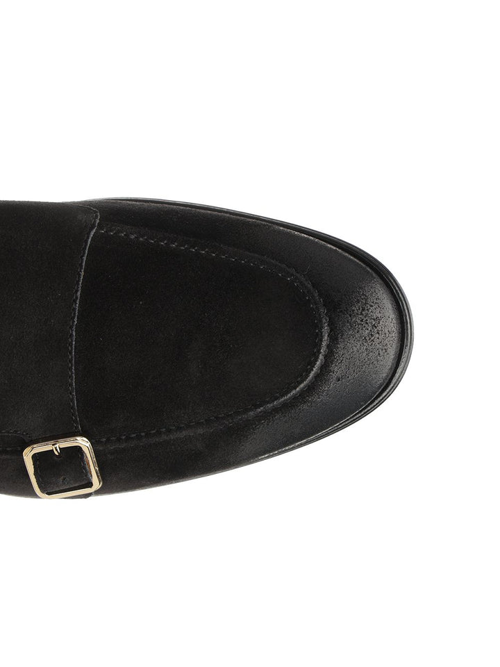 Corvari Black Suede Double Buckle Moccasin Loafers - Black | dacc18a9c41a63841b6e77b8728b79ed04fae420