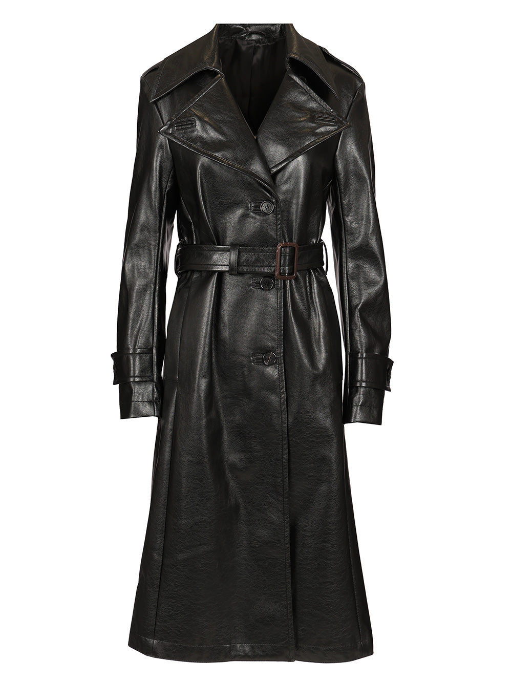 Acne Studios Long Leather Trench Coat Coats - Black | 83919751f5fc0bf0cd46232acd88c26fd20f11d2