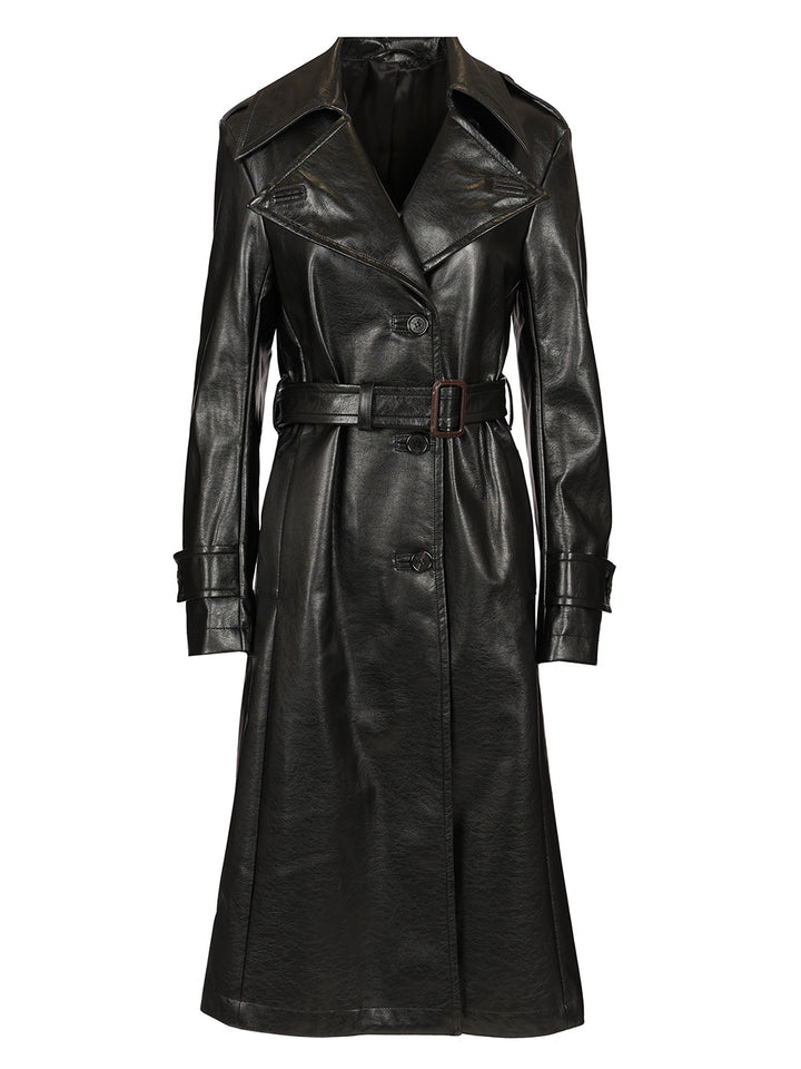 Acne Studios Long Leather Trench Coat Coats - Black | 83919751f5fc0bf0cd46232acd88c26fd20f11d2