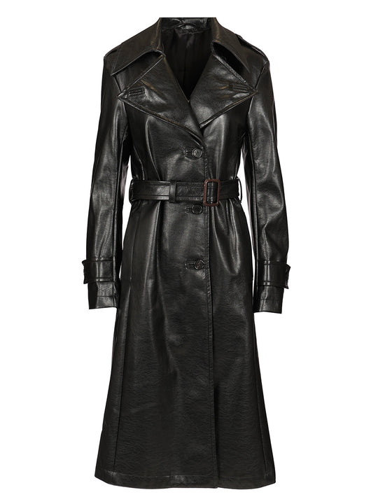 Long Leather Trench Coat Coats Black