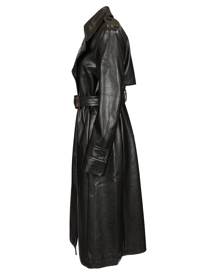 Acne Studios Long Leather Trench Coat Coats - Black | 03202a2e2d0cc3acd6045576d960080c2c54a0e9
